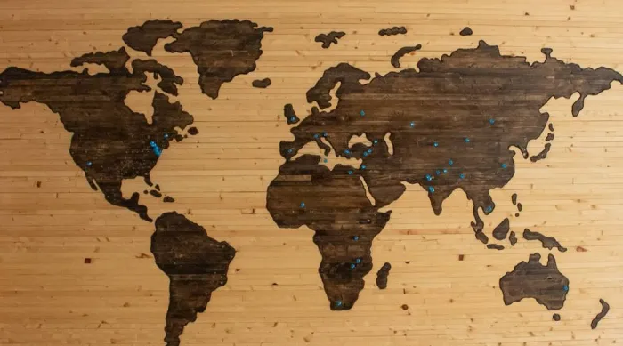 A world map showing many countries, representing broad language support